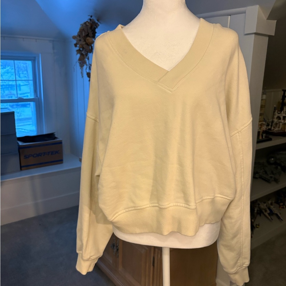 Women's Cream V-Neck oversized Sweater